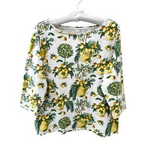 TALBOTS Petite Lemon Print 3/4 Sleeve Cotton Stretch Summer Tee Top | 2X